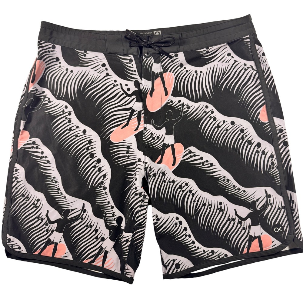 Outerknown Apex Board Shorts Mens 34 Black Wave Surfer Unlined Stretch Trunks